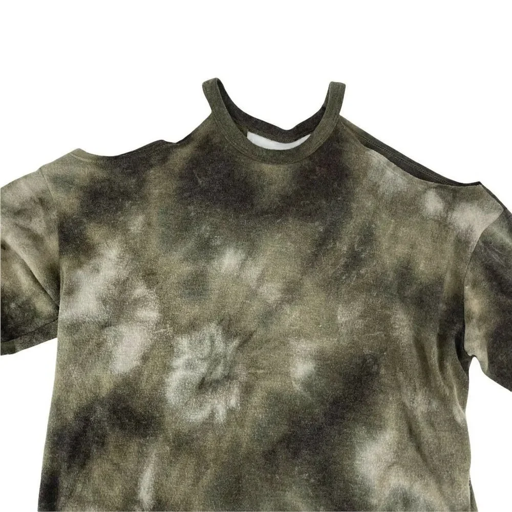 Tie Dye Cold Shoulder Sweatshirt Green Cozy Soft Inside Out 143 Story Size S Top